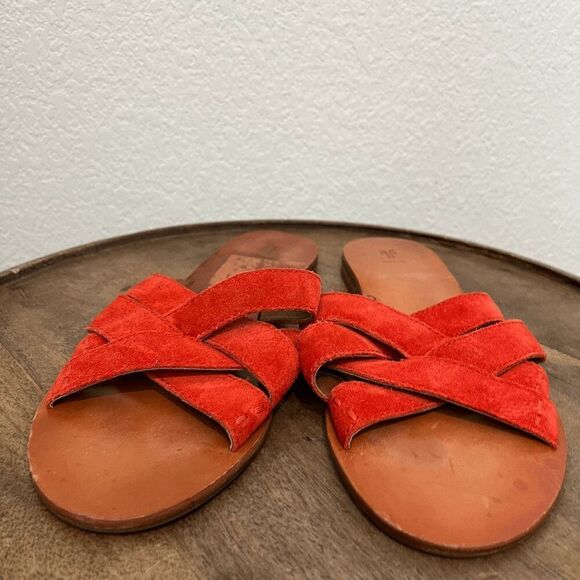Frye Boots Red Suede Leather Carla Criss-Cross Open Toe Sandals Women's Size 8.5 - Picture 4 of 9